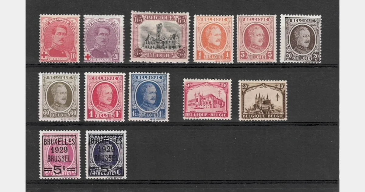 Belgique – Lot timbres anciens Roi Albert Ier + Croix-Rouge + Bruxelles 1929 – Neufs* – TB état