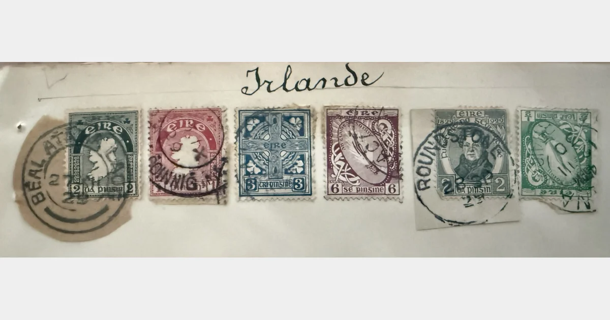 Irlande (Éire) – Lot de timbres anciens (harpe, carte, croix celtique)