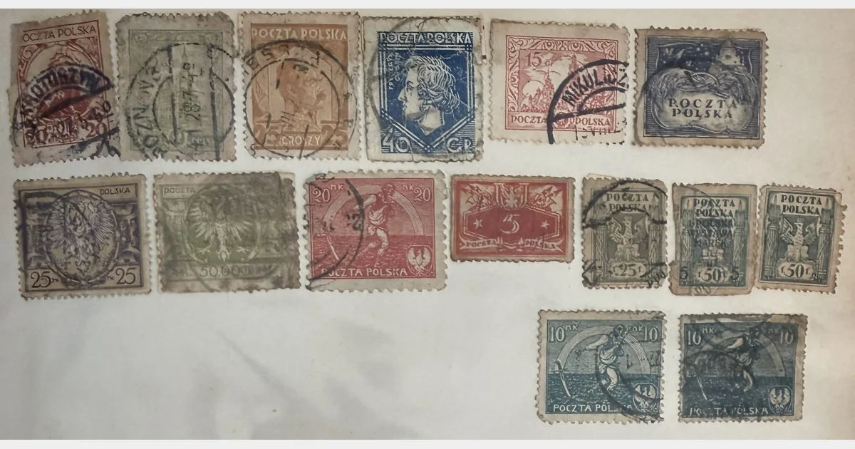 Pologne – lot de timbres anciens “Poczta Polska” (aigle, figures, années 1920–1930)