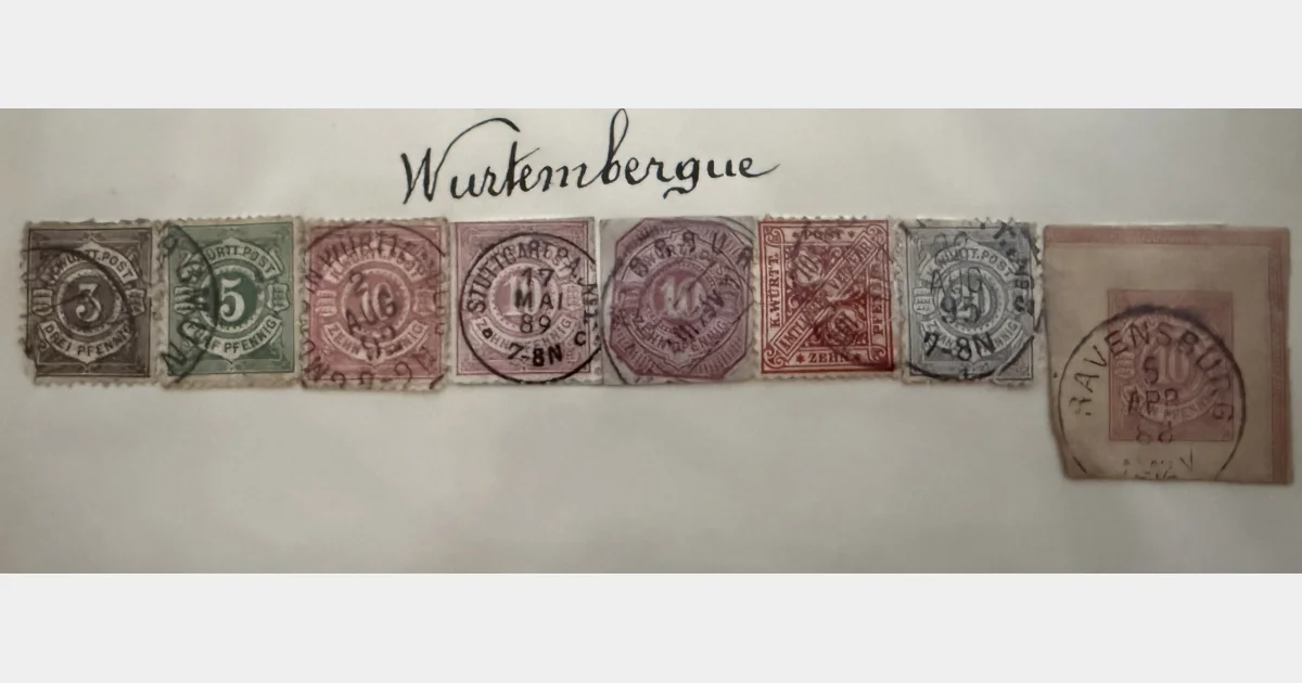 Wurtemberg (Württemberg) – Lot de timbres anciens chiffres + fragment – XIXe