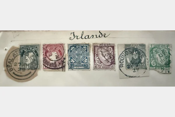 Irlande (Éire) – Lot de timbres anciens (harpe, carte, croix celtique)