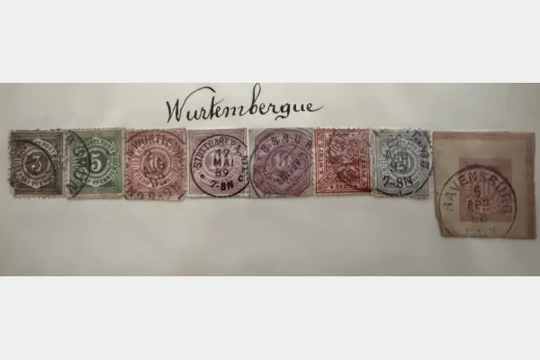 Wurtemberg (Württemberg) – Lot de timbres anciens chiffres + fragment – XIXe